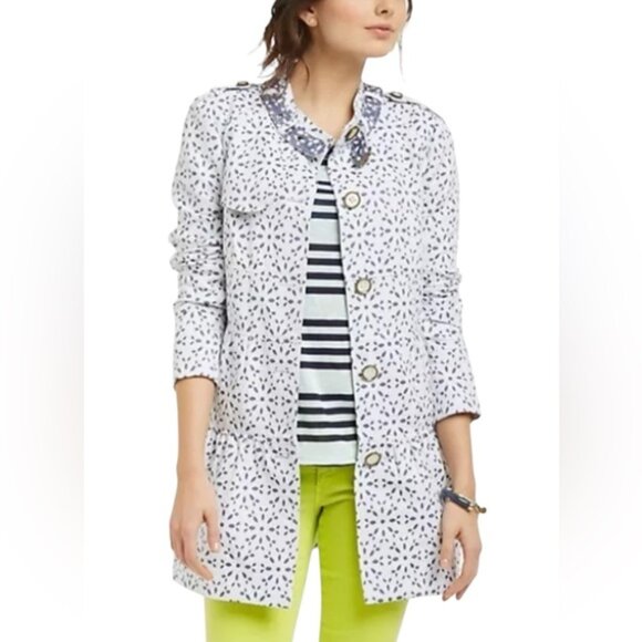 Anthropologie Elevenses NEW Eyelet Lace Trench Coat Jacket Cotton Lightweight 8 - Picture 13 of 16